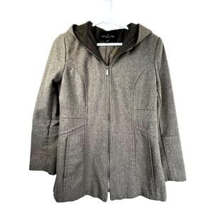 London Fog women's wool blend hooded coat in taupe, size S